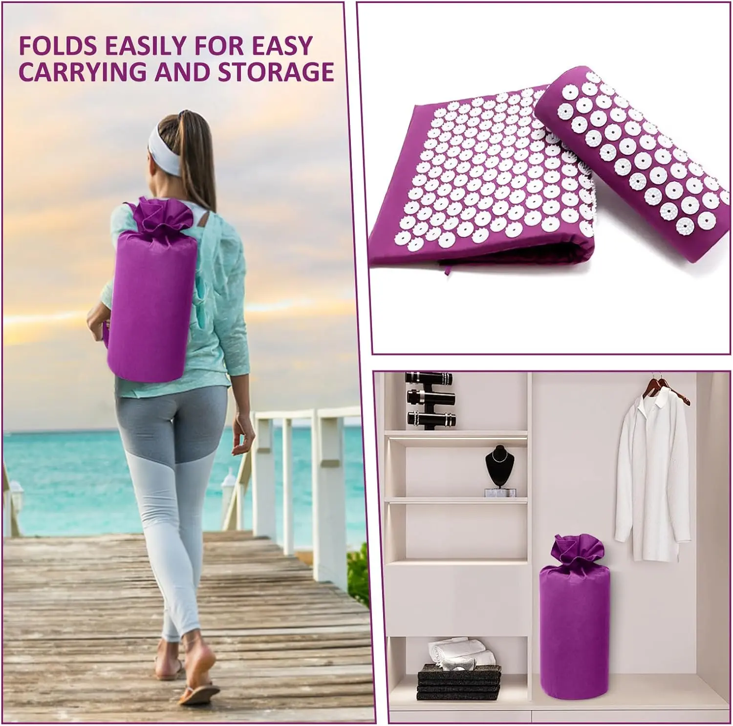 Tapis Acupression - Kit d’acupression pour le cou et le dos - Violet