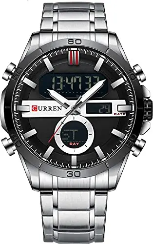 Curren Montre numérique à quartz en acier inoxydable Silver pour homme,