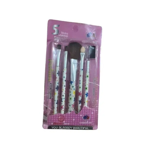 Set de 5 Pinceaux de Maquillage - Motif Étoiles Colorées