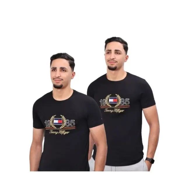 2 T-shirt homme Tommy Hilfiger - Noir - Logo brodé 1985