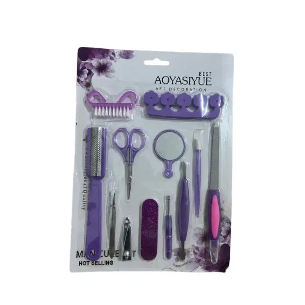 Kit de manucure et pédicure professionnel - Mauve - 9 pièces
