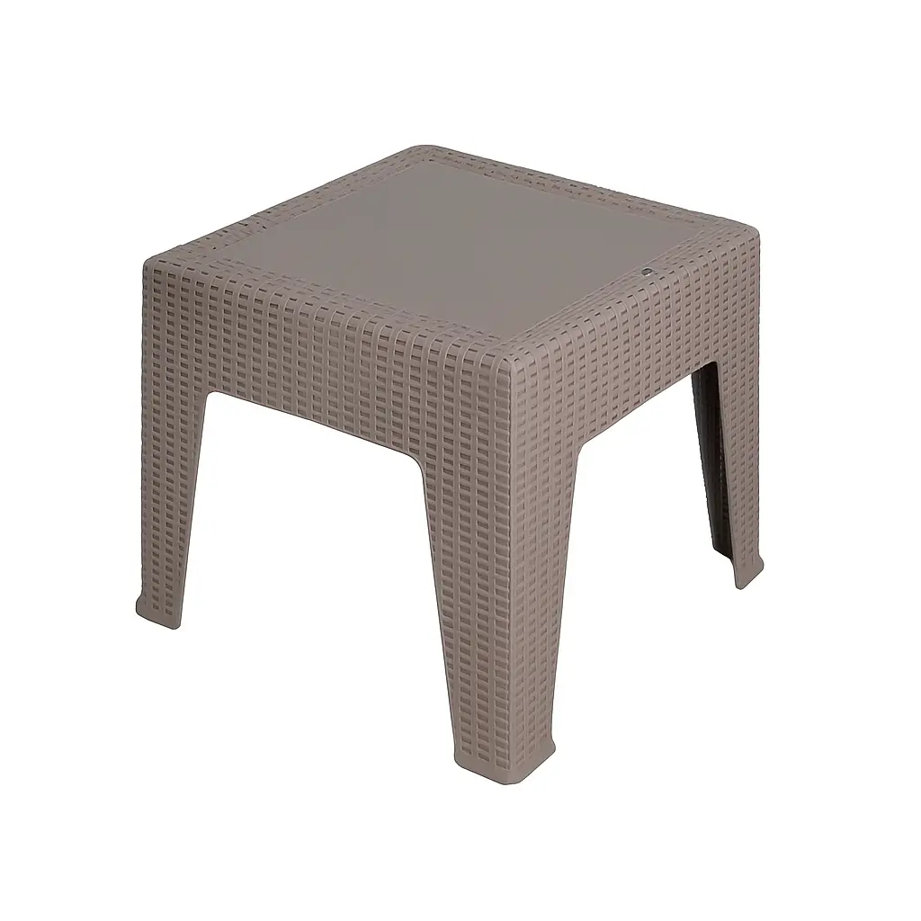 Table Basse Plastique Rotin - Extérieur et Intérieur - 45*45 cm - Grège