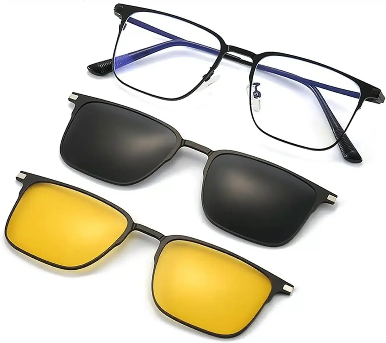 Lunettes de soleil polarisées magnétiques 3 en 1,protection UV rétro carrée