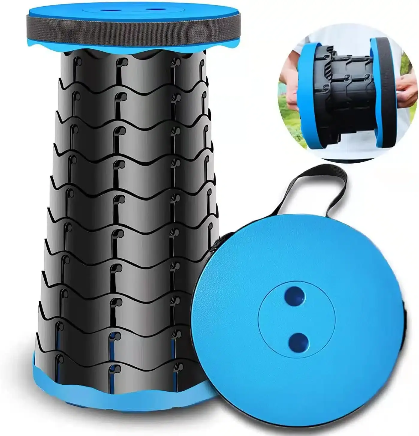 Tabouret télescopique pour camping - Bleu