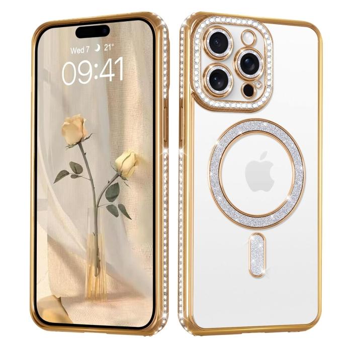 Coque pour iPhone 15 Pro Max Diamant MagSafe Gold