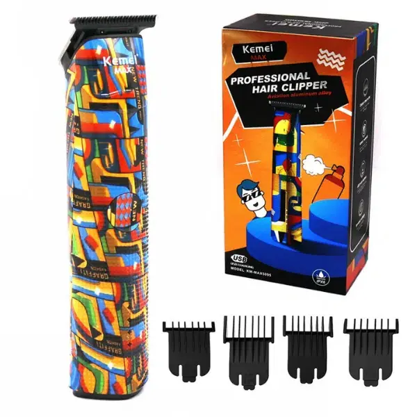 Kemei-Tondeuse à cheveux graffiti pour hommes, rasoir professionnel à double feuille, rasoir en titane, motif graffiti