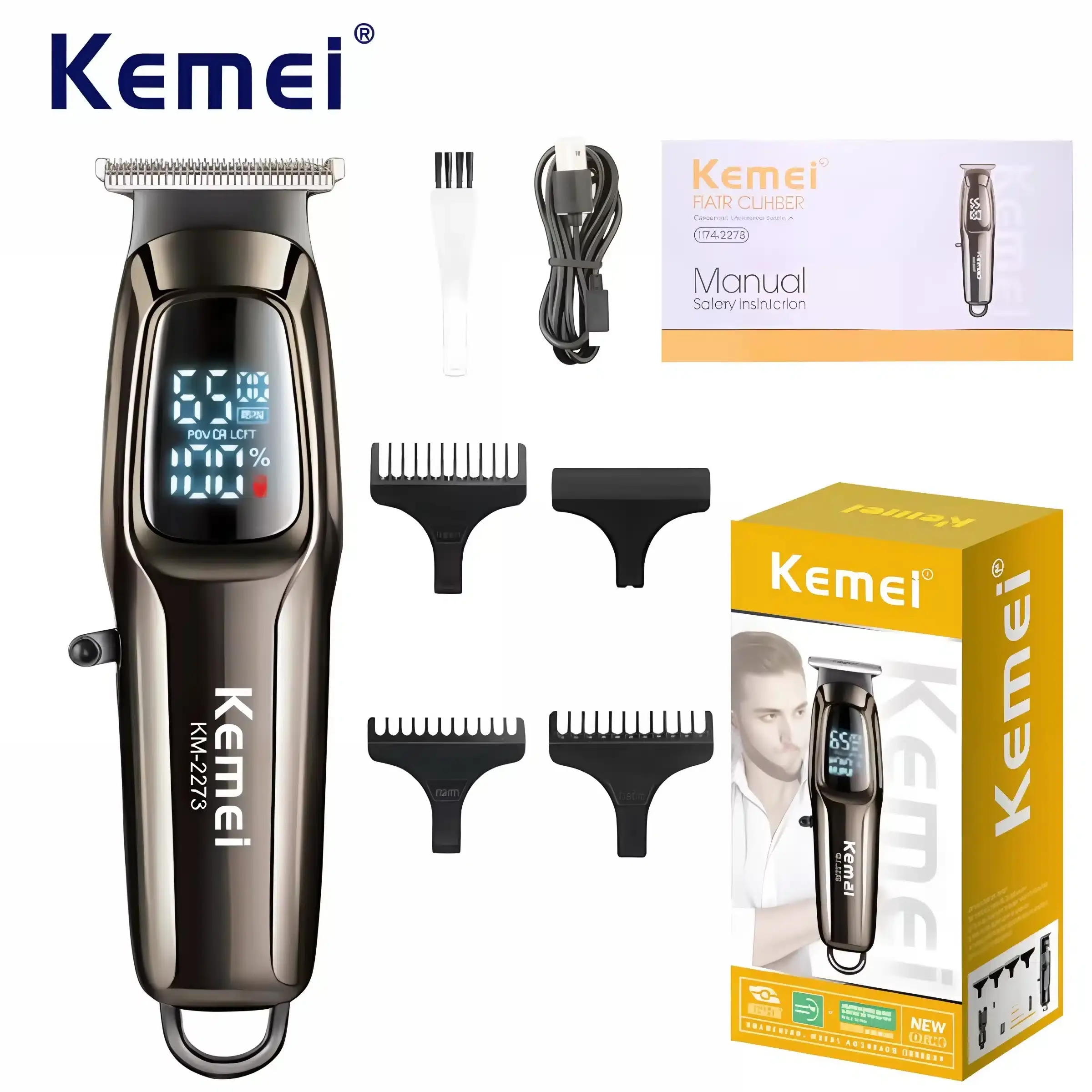 Tondeuse à cheveux professionnelle sans fil - Affichage LED - 0 MM - KM-2273