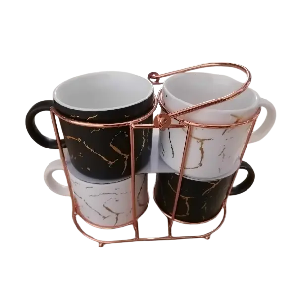 4 Tasse Céramique Avec Support en Métallique